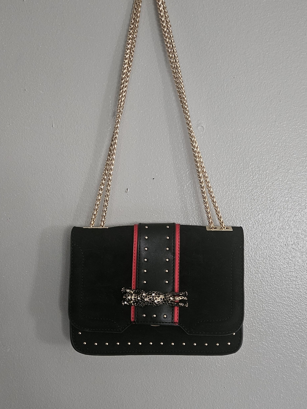Topshop Black Shoulder Bag with Red Trim and Gold Chain